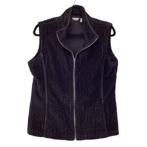 Woolrich Womens Vest Size Medium Black Corduroy Zip-Up‎ Vest Pockets Full Zip
